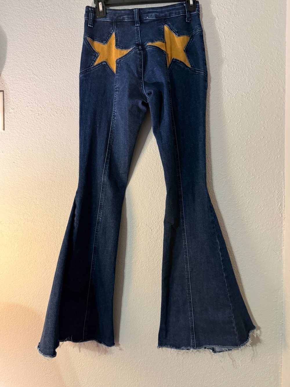 Saints and Hearts Women's Blue Denim Flare Jeans with Tan Star Patches - Picture 5 of 8